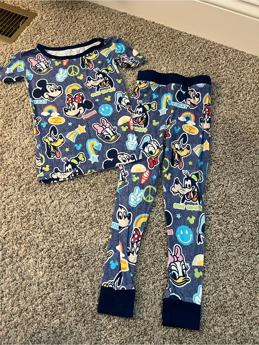 Little Sleepies Navy Blue Mickey & Friends Pajama Set with Colorful Accents